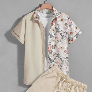 Vacation Style Floral Print Men's Shirt & Shorts